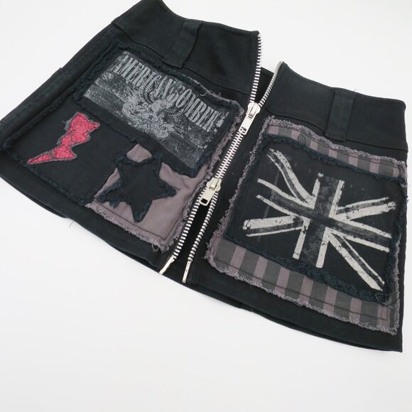 RARE Y2K Serious Clothing Black Twill Micro Mini Skirt Punk Goth Fetish M Zip - Picture 7 of 10